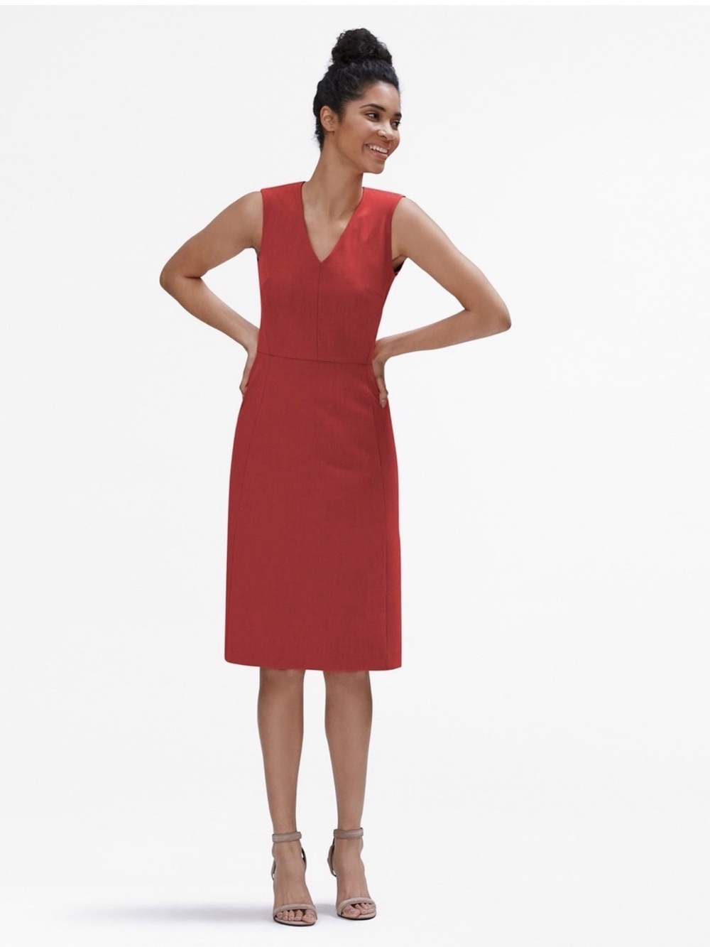 New NWT M.M.LaFleur The Annie Dress Rust Red Sleeveless V-Neck Sheath Dr